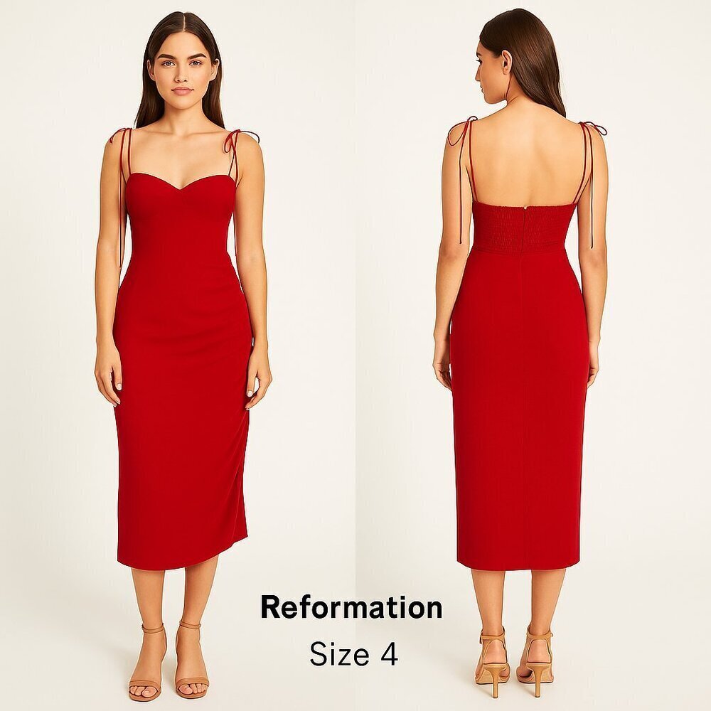 Reformation Kourtney Cherry Sweetheart Neck Ruched Maxi Dress Size 4 NWT